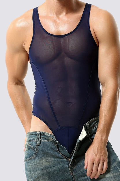 One Piece Mesh Bodysuit Blue
