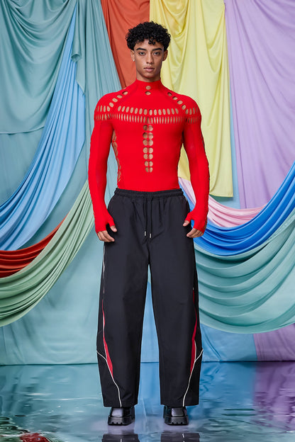 One System Cutout Long Sleeve Bodysuit Red