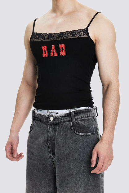 Open Divide Lace Print Spaghetti Crop Top