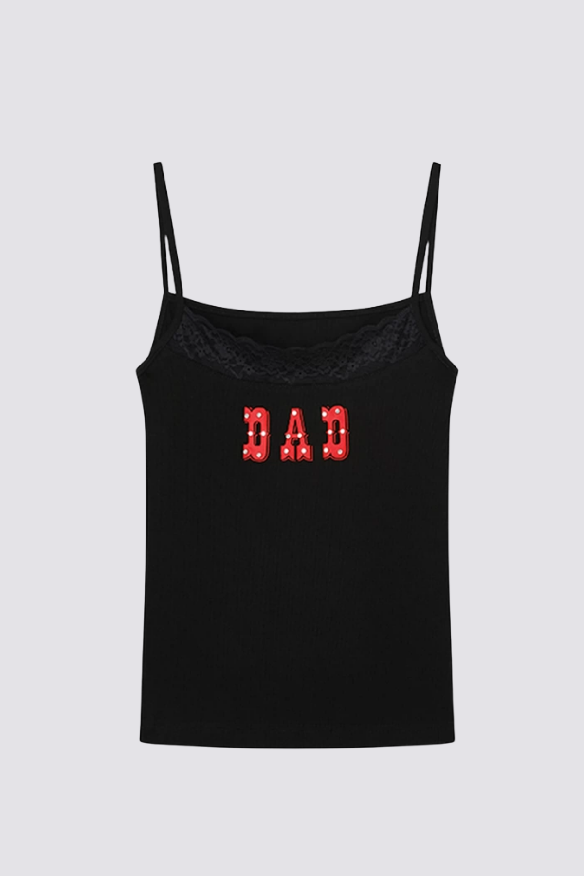 Open Divide Lace Print Spaghetti Crop Top