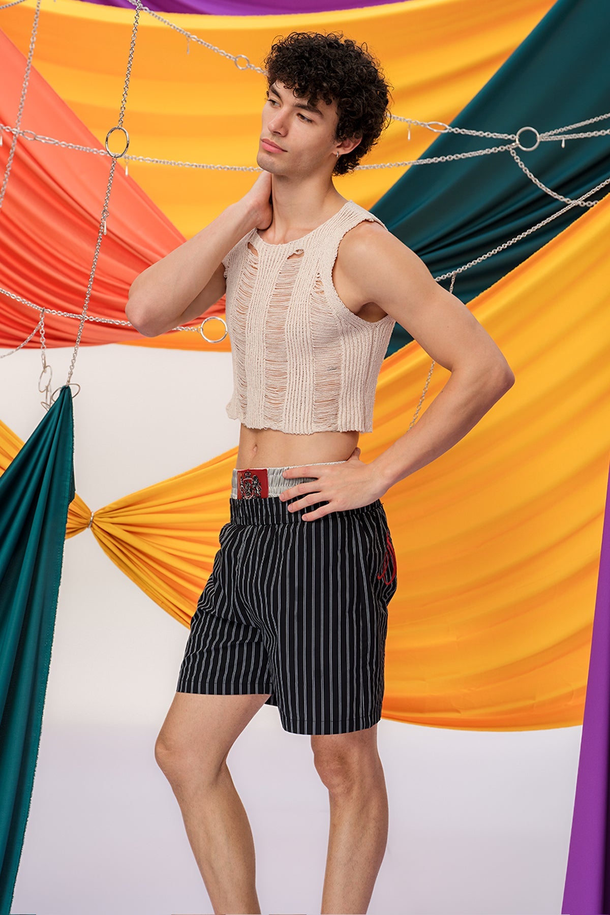 Open Midline Sleeveless Knit Cutout Top Beige
