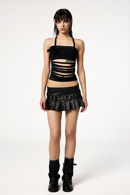 Open Rear Halter Neck Flower Hollow out Top