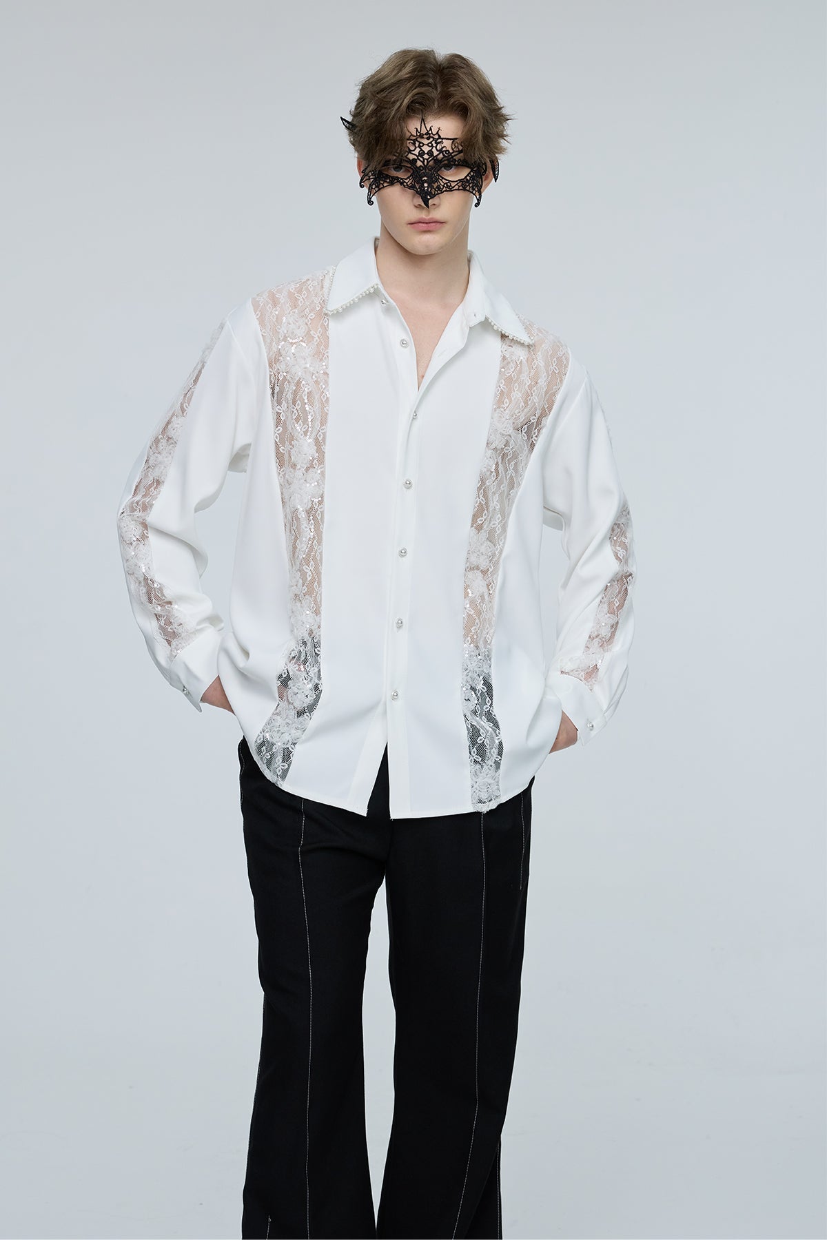 Optical Flare Long Sleeve Lace Shirt