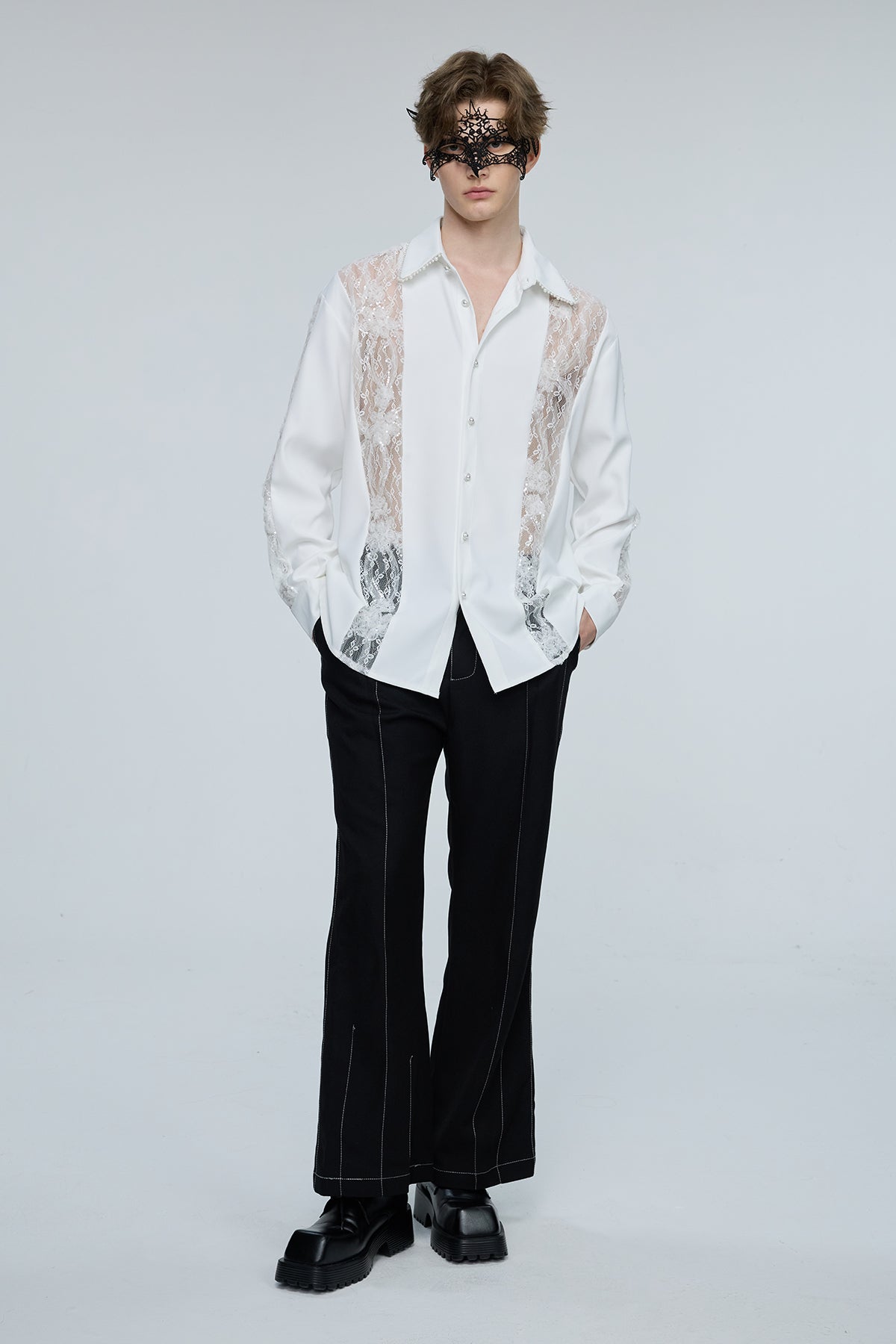 Optical Flare Long Sleeve Lace Shirt
