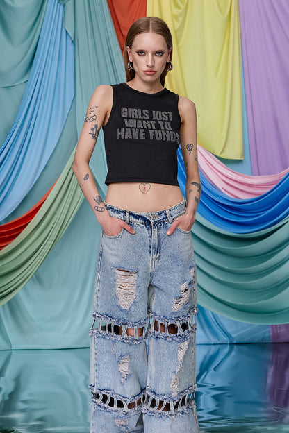 Optical Stud Rhinestone Crop Top