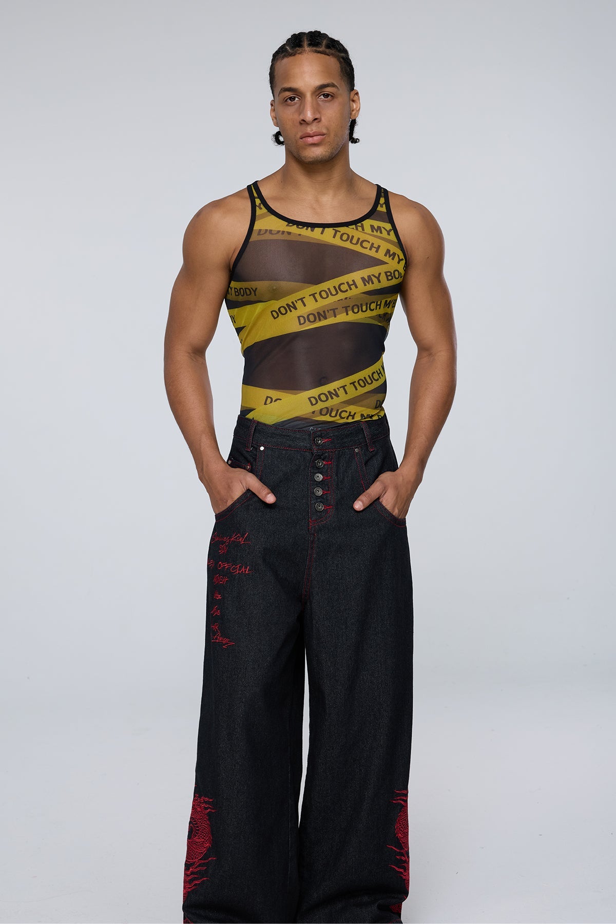 Overlap Design Mesh Print Tank Top