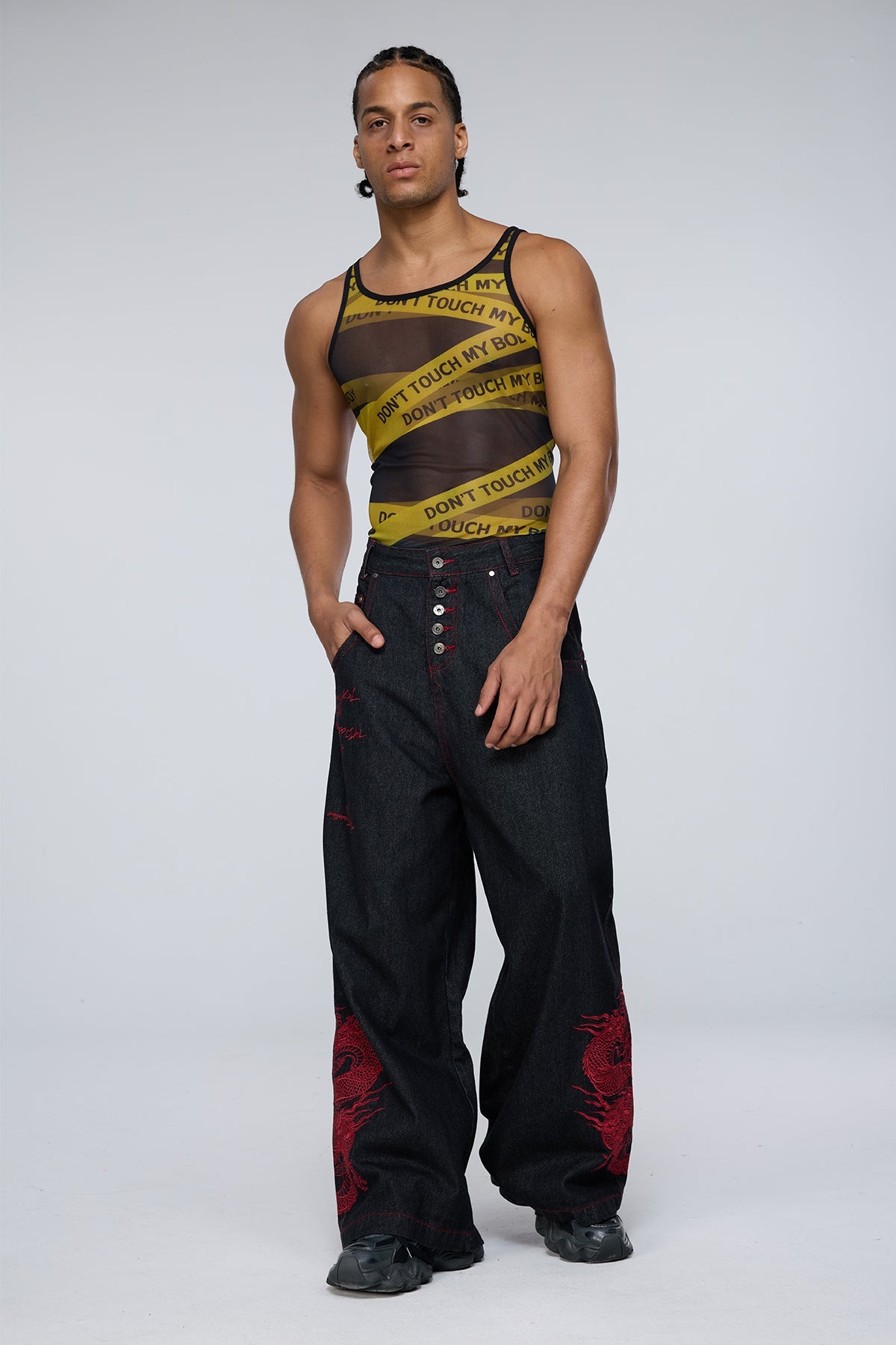 Overlap Design Mesh Print Tank Top