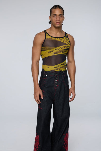 Overlap Design Mesh Print Tank Top