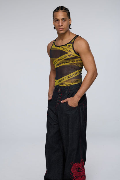 Overlap Design Mesh Print Tank Top