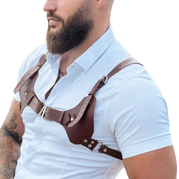 PU Leather Light Brown Chest Harness