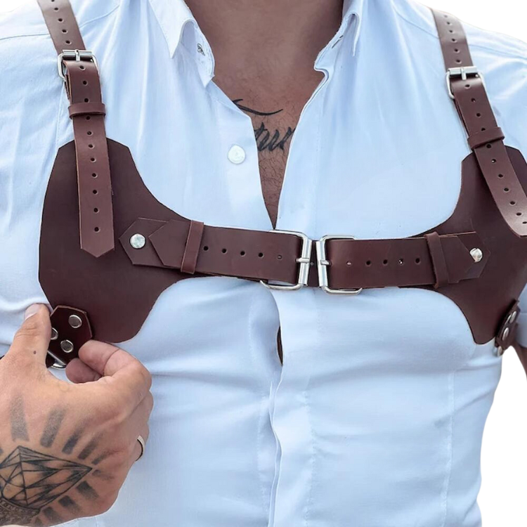 PU Leather Light Brown Chest Harness