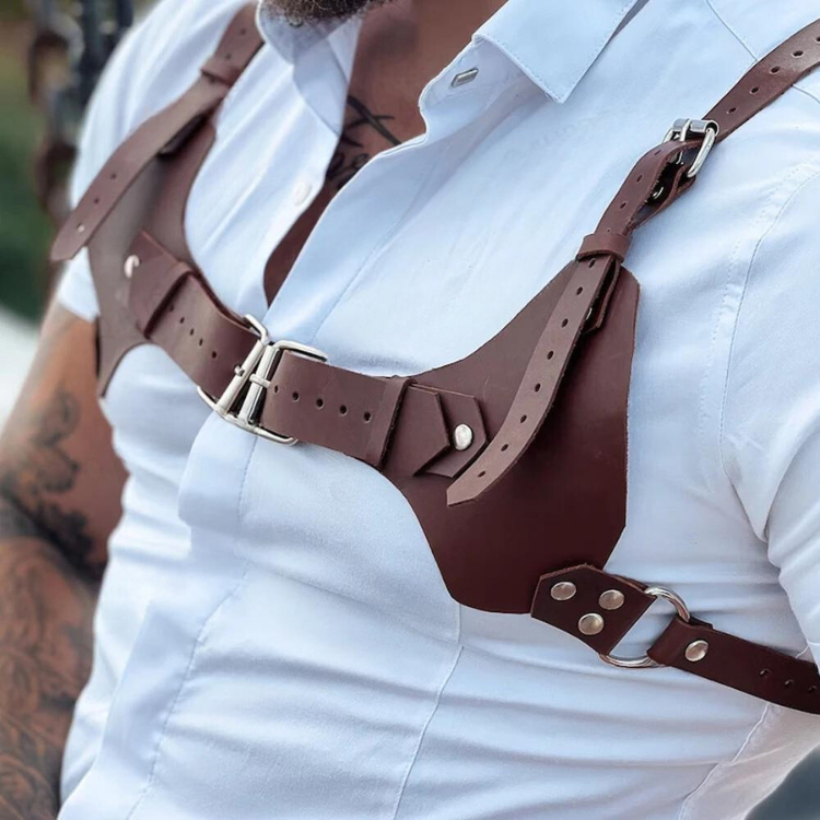 PU Leather Light Brown Chest Harness