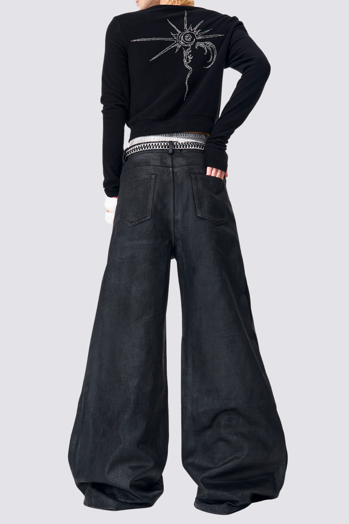 Pale Current Red Lip Rrint Wide Leg Jeans