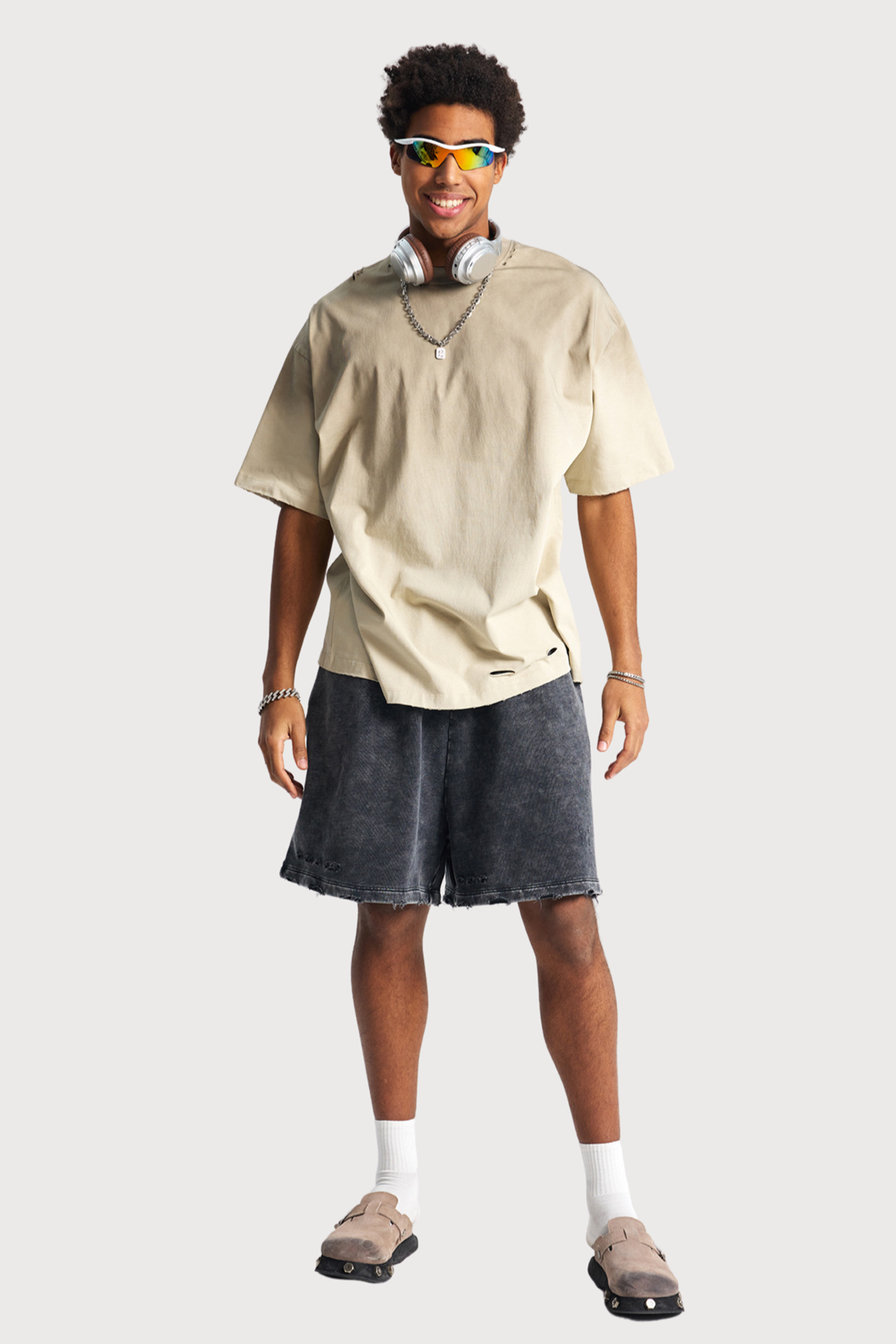 Pale Input Dye Ripped Top Beige