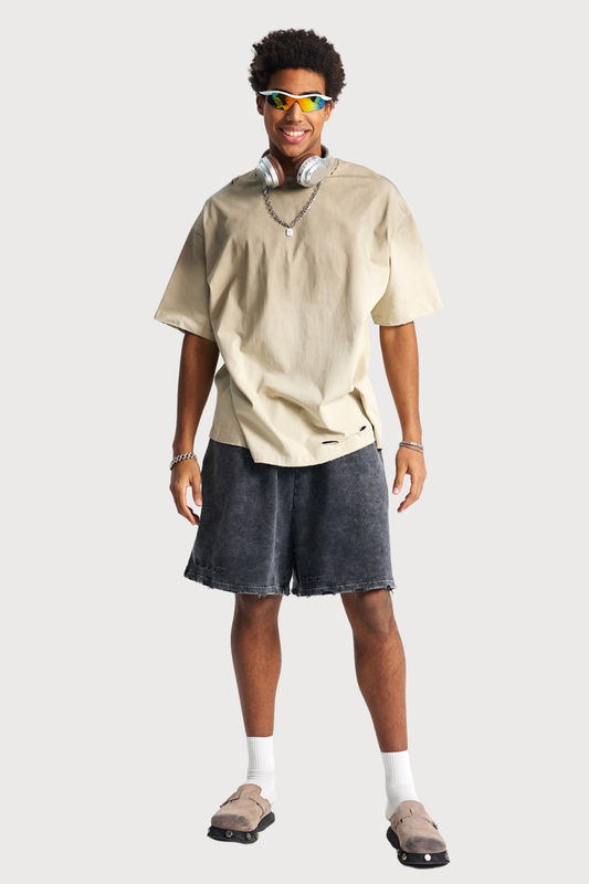 Pale Input Dye Ripped Top Beige
