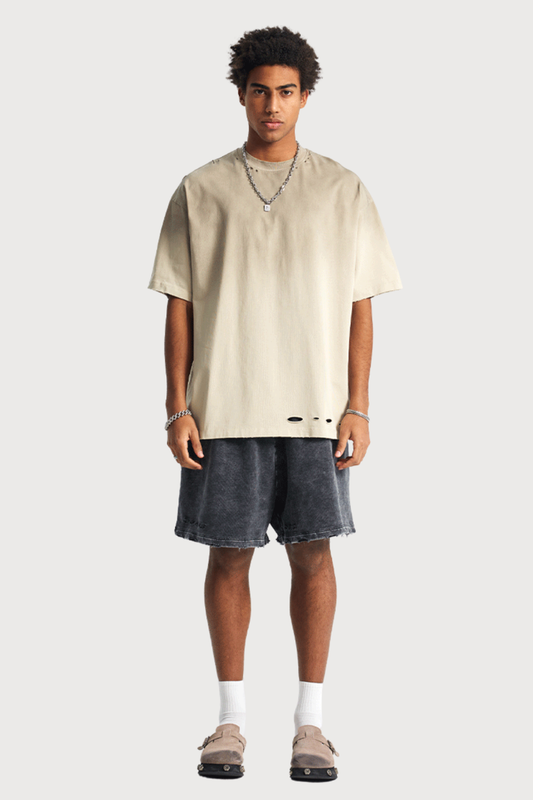 Pale Input Dye Ripped Top Beige