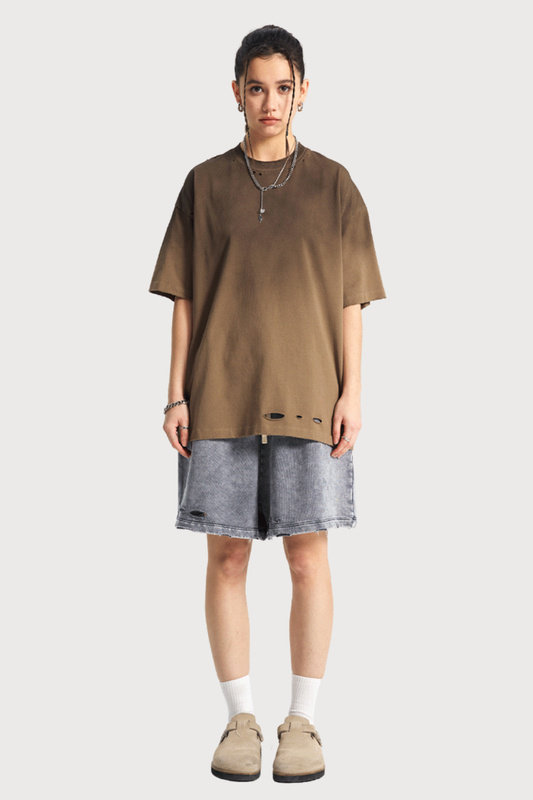 Pale Input Dye Ripped Top Brown