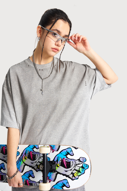 Pale Input Dye Ripped Top Grey
