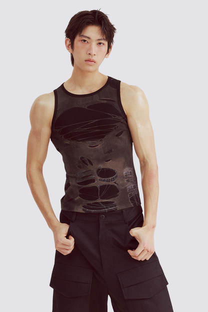 Pale Line Print Tank Top Brown