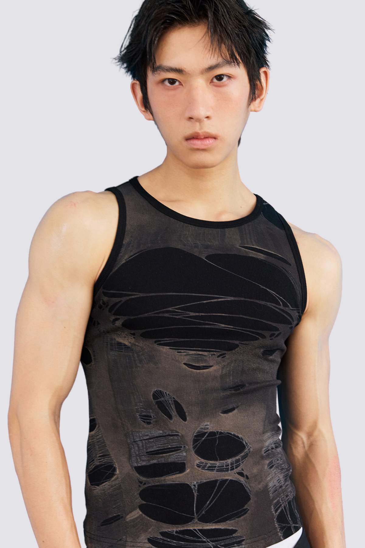 Pale Line Print Tank Top Brown