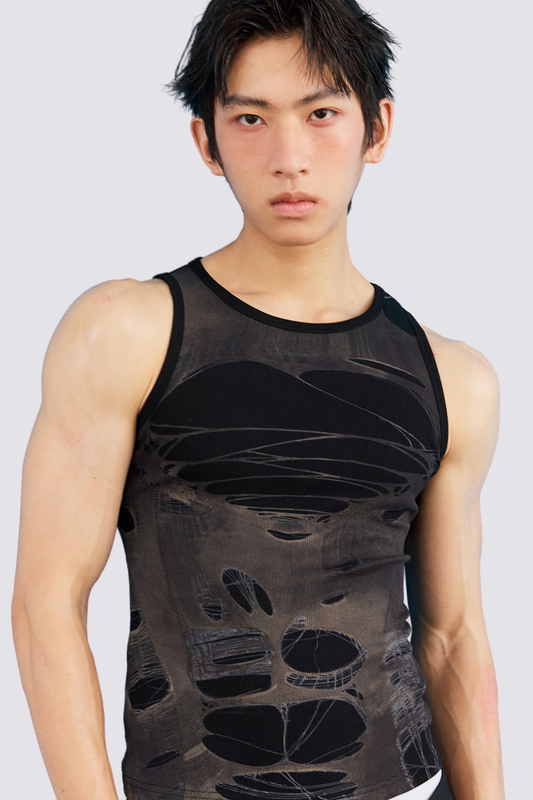 Pale Line Print Tank Top Brown