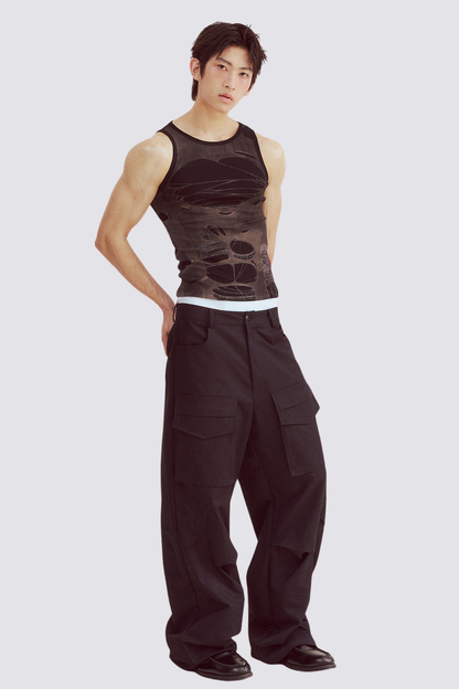 Pale Line Print Tank Top Brown