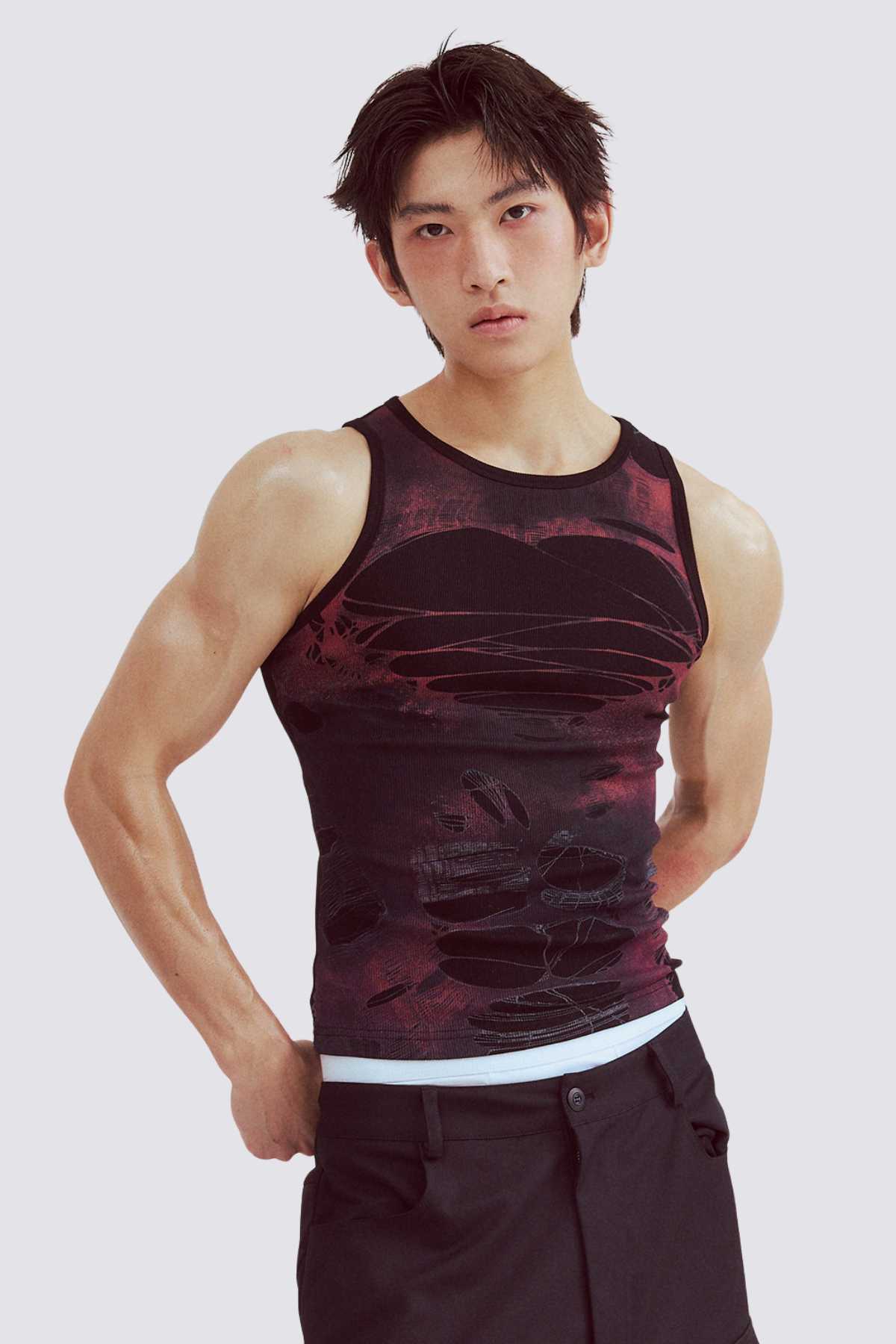 Pale Line Print Tank Top Wine
