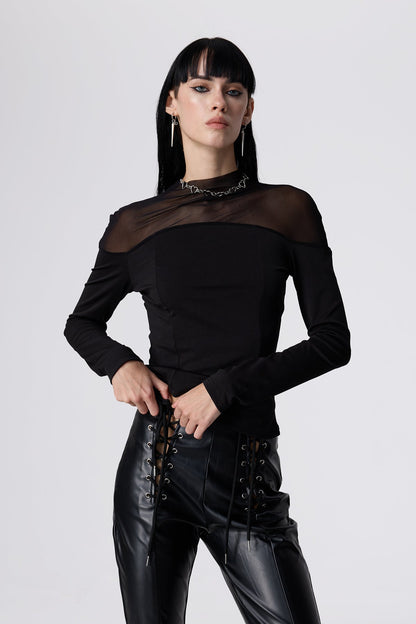Panel Shift Mesh Long Sleeve Top