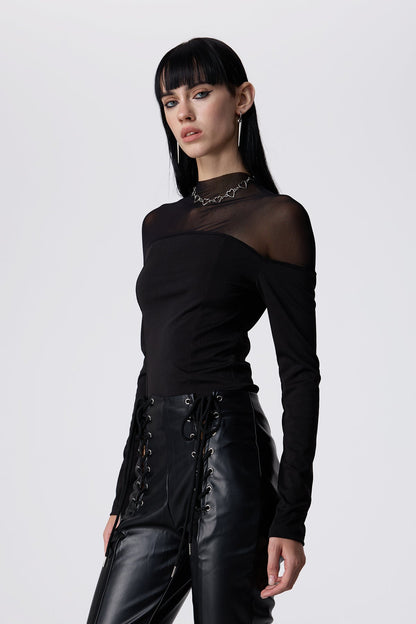 Panel Shift Mesh Long Sleeve Top