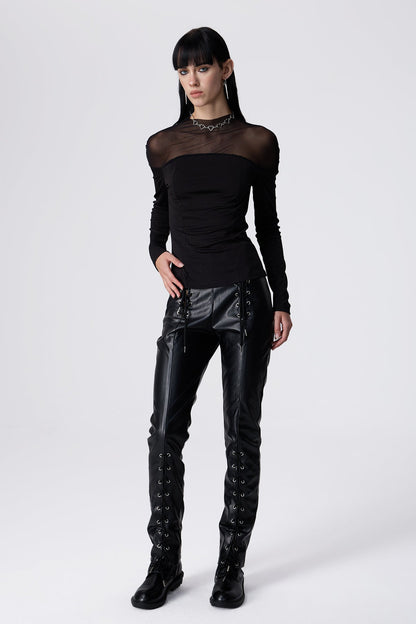 Panel Shift Mesh Long Sleeve Top