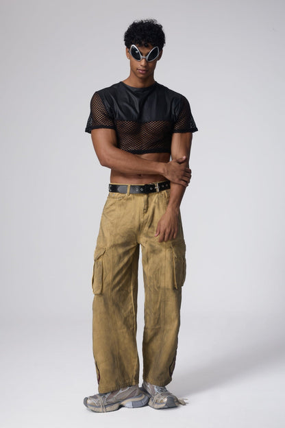 Patch Flow Net Cutout Crop Top