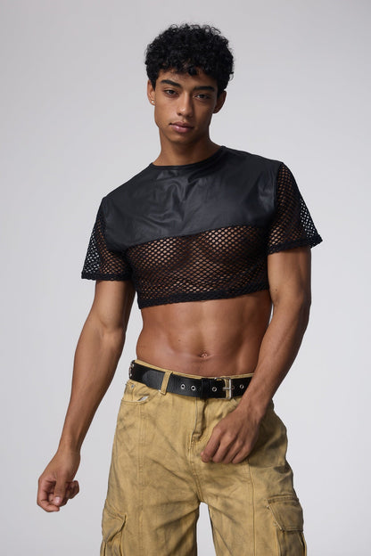 Patch Flow Net Cutout Crop Top