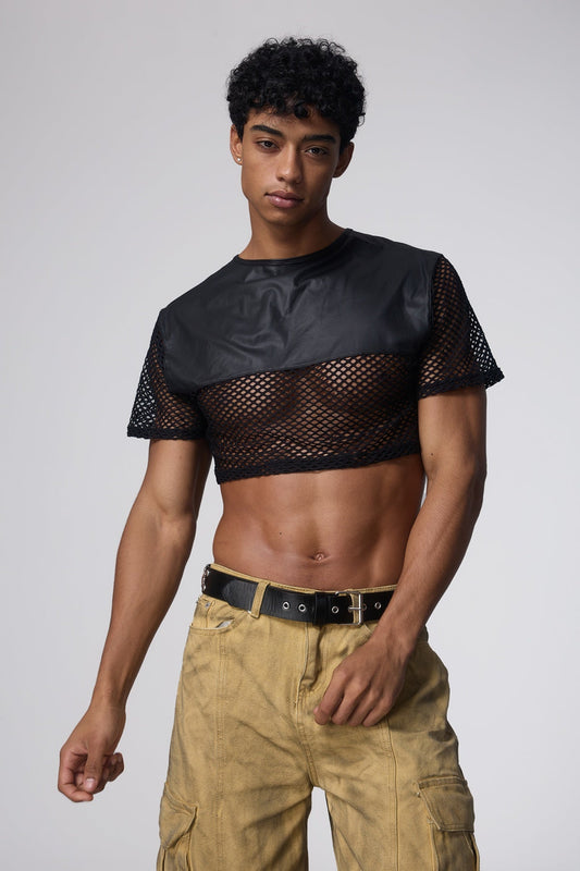 Patch Flow Net Cutout Crop Top