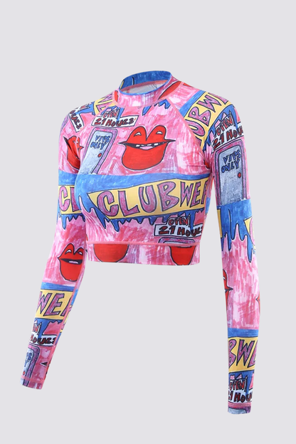 Pink Voltage Graffiti Bodycon Top