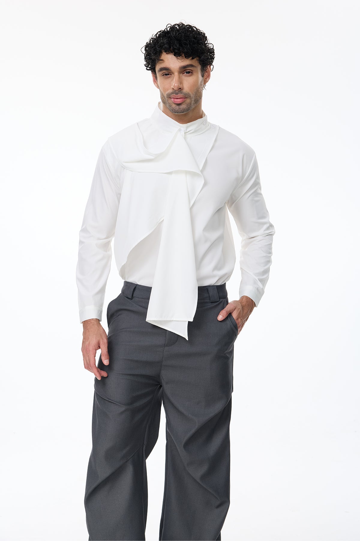 Pitch Uniform Scarf Tie Neck Shirt White