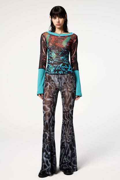 Pixel Crush Y2K Printed Long Sleeve Mesh Top