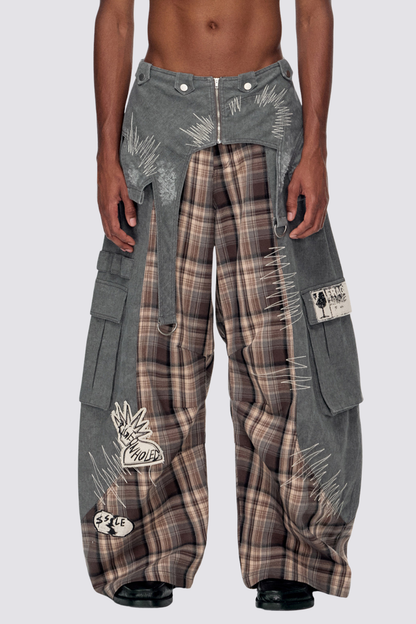 Plain Direction Plaid Barrel Pants