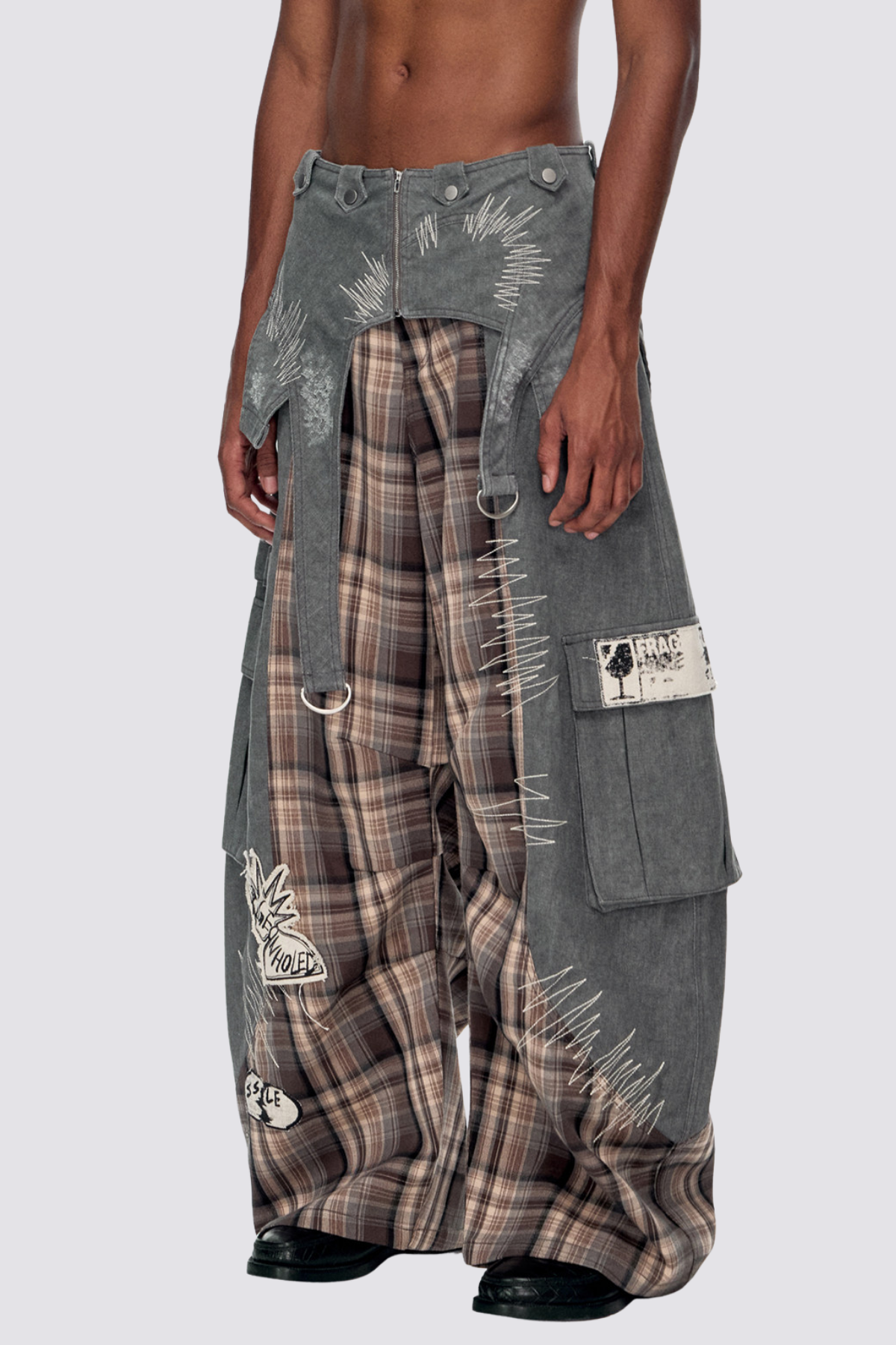Plain Direction Plaid Barrel Pants