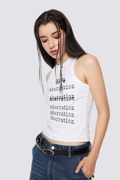 Plain Flow Print Sleeveless Top White