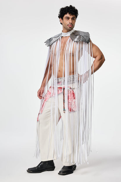 Polished Structure Feather Fringe Cape