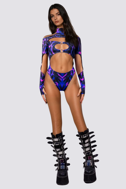 Power Curve Cutout Print Bodysuit