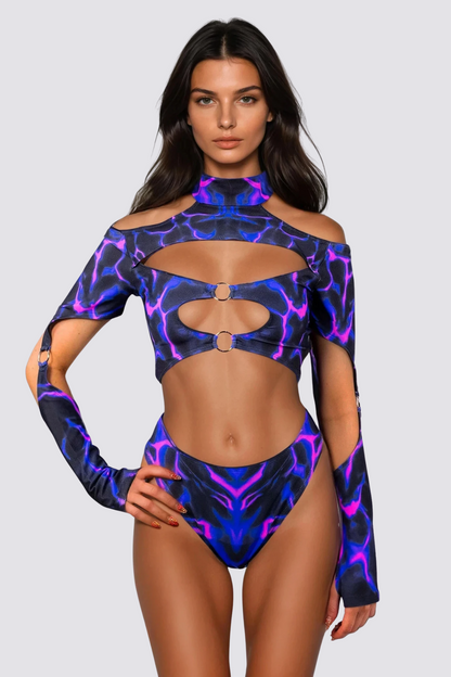 Power Curve Cutout Print Bodysuit