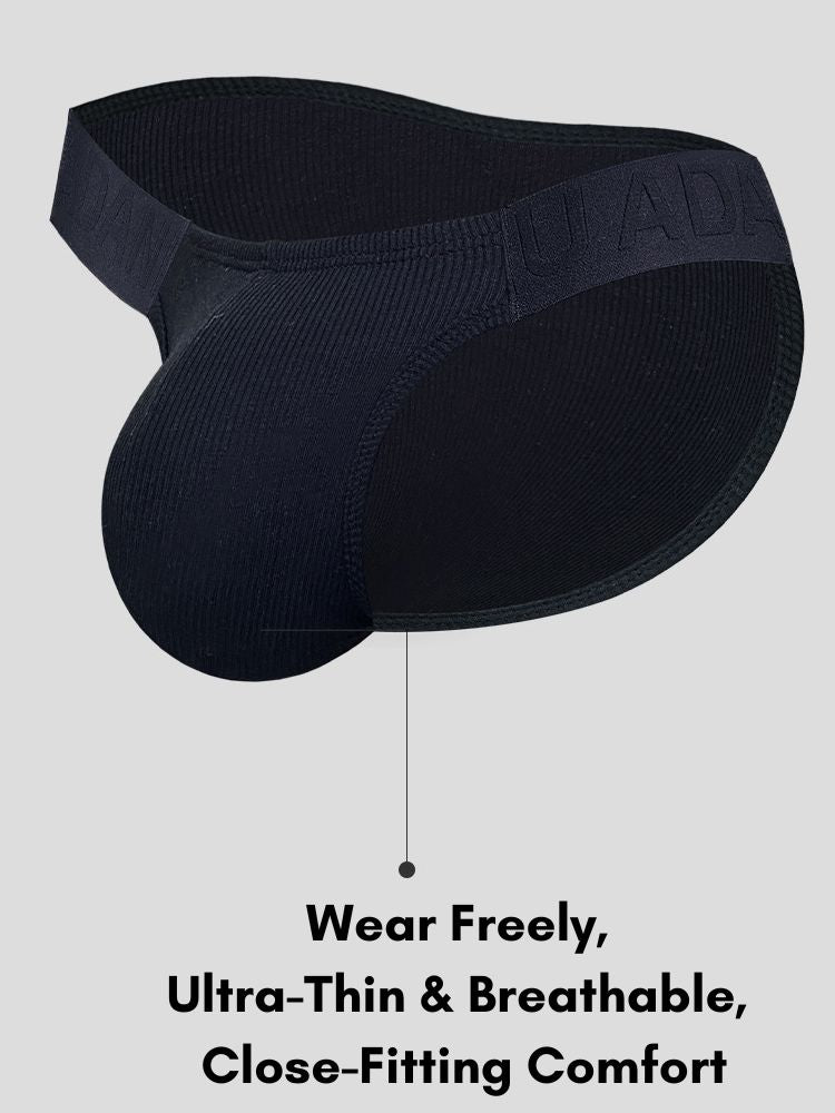 2 Pack Men's Low-Rise High-Cut Ribbed Cotton Bikini