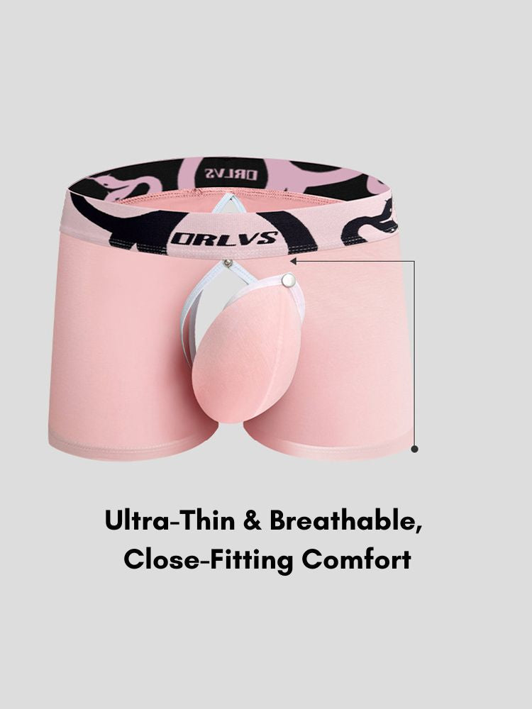 Men's Detachable Pouch Easy-Access Open Fly Modal Split-Crotch Boxers Briefs