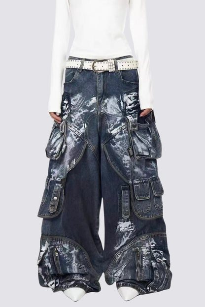 Primal Blue Tie Dye Wide Leg Jeans