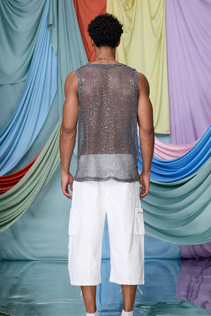 Primal Grid Mesh Sequin Tank Top