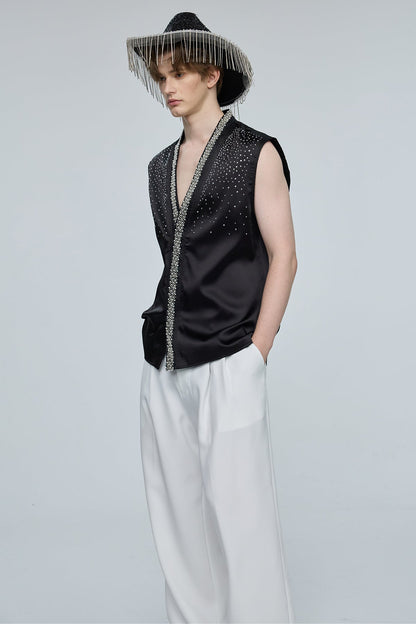 Prism Drive Sleeveless Rhinestone V Neck Top