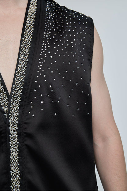 Prism Drive Sleeveless Rhinestone V Neck Top