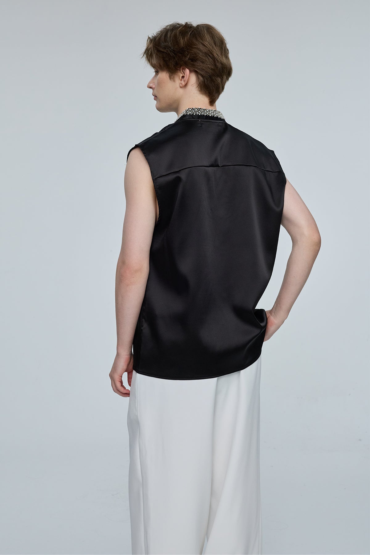 Prism Drive Sleeveless Rhinestone V Neck Top