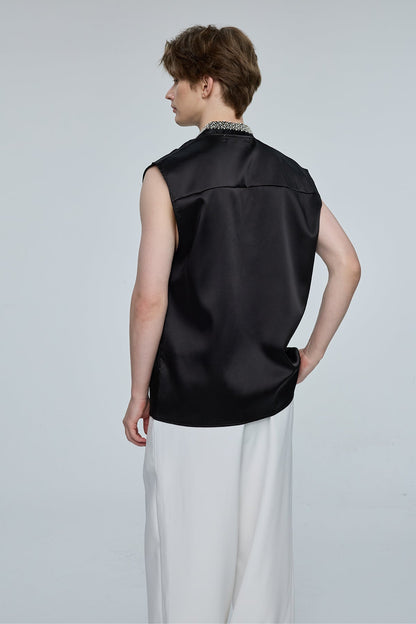 Prism Drive Sleeveless Rhinestone V Neck Top